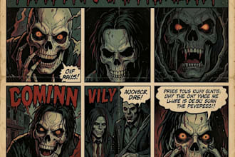 create dark horror retro vintage comic illustration vintage poster comic page