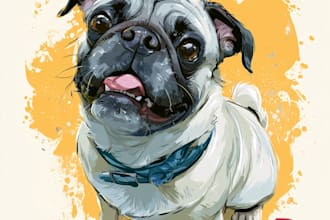 draw cartoon illustration portrait for dog, cat or any pet