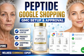set up gmc google ads for peptide anti aging wellness website