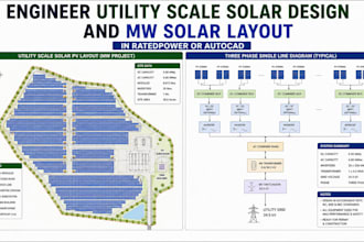 engineer utility scale solar design and mw solar layout in ratedpower or autocad