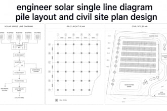 engineer solar single line diagram pile layout and civil site plan design
