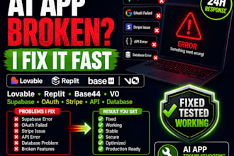 fix lovable ai app replit app base44 v0 supabase oauth issues stripe integration
