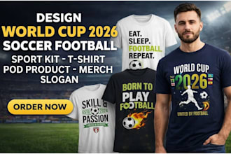 design viral 2026 world cup pod t shirts, merch, and football graphics