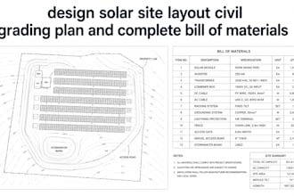 design solar site layout civil grading plan and complete bill of materials