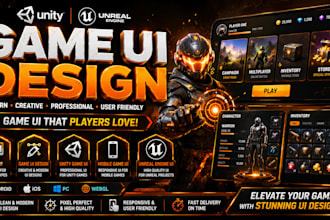 create stunning unity game UI, mobile game UI, unreal engine UI, game UX design