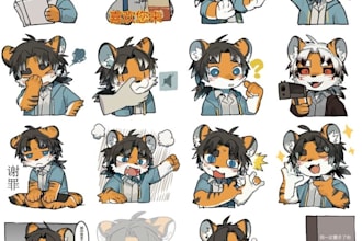 draw cartoon stickers, emoji, emoticon, mascot and furry fursona