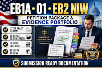 prepare eb1a o1 and eb2 niw petition package and evidence portfolio