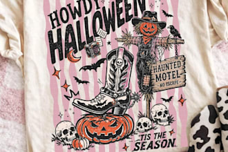 make custom t shirt western halloween horror spooky skeleton logo