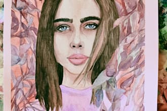 draw watercolor family portrait painting from combine photo