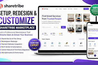 setup, redesign and customize sharetribe marketplace, mvp sharetribe website