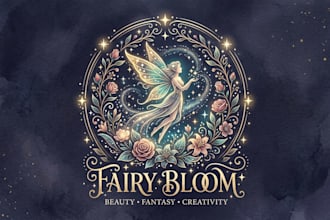 design a magical fairy logo for beauty, fantasy, and creative brands