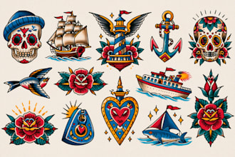create a traditional or neo traditional old school tattoo