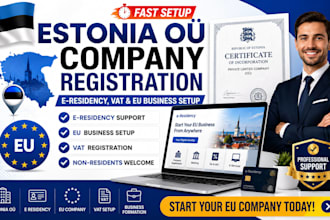 register eistonia ou company, and giude e residency  setup, vat