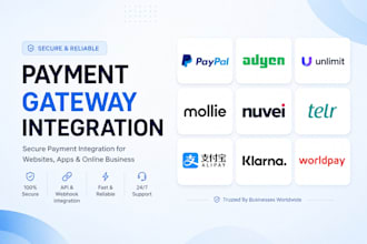 integrate paypal ayden unlimited pay mollie  nuvei telr alipay, klarna, worldpay