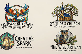 design a beautiful stained glass logo for artisan, church, and creative brands