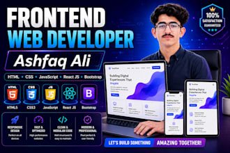 build a responsive frontend website using HTML, CSS, javascript, react js
