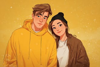illustrate cartoon couple in disney style