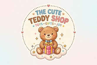 design a cute teddy shop logo for toy stores, kids brands, and gift businesses