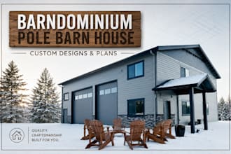 be your architect for barndominium pole barn house, floor plan, building designs