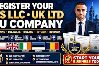 do company registration in US llc, UK ltd,  ireland, estonia, romania