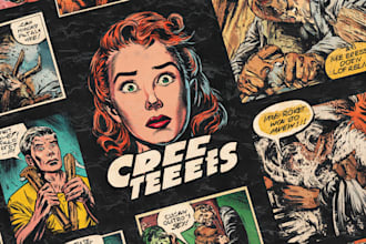 create distressed vintage retro comic art for tshirts, posters or books