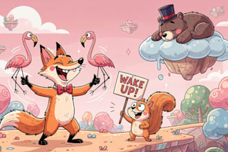 draw a cute and funny cartoon illustration