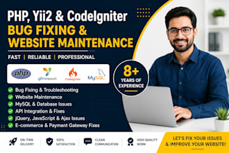 fix urgent PHP, yii2, codeigniter and mysql bugs in 24 hours