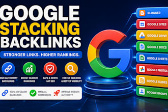 create 15 unique google entity stacking permanent backlinks