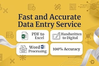 be your virtual assistant for data entry, pdf to excel, web research