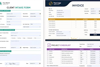do client intake form, design fillable pdf form, excel form, invoices, checklist