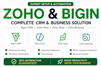 set up bigin crm, zoho bigin, zoho flow, zoho desk, zoho booking