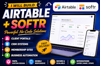 build a custom airtable  softr client portal CRM membership website