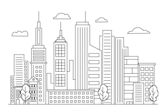 draw detailed building line art or sketch illustration