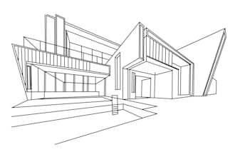 draw detailed building line art or sketch illustration