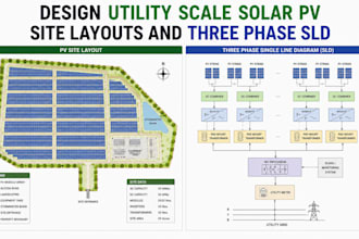 design utility scale solar pv site layouts and three phase sld