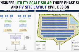 engineer utility scale solar three phase sld and  pv site layout civil design