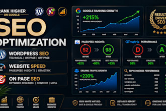 do SEO optimization, wordpress, website speed optimization and on page ranking