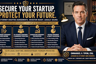 write custom cofounder agreement and startup ownership structure as US attorney