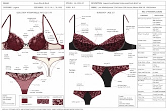 design lingerie bikini swimwear panty and underwears techpack with cad flat