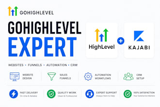 build go high level website, sales funnel, landing page and kajabi website