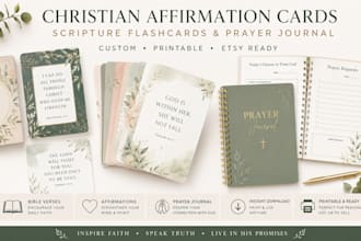 design christian affirmation card or scripture flashcards and prayer journal