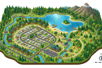 create isometric maps, vector map illustrations, rv park and campground maps