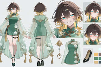 create a professional anime character sheet for vtuber and oc reference