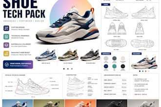design shoes techpack,sneakers, footwear and technical drawings for manufacturer