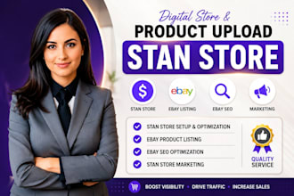do ebay product listing, ebay SEO, stan store setup and marketing, gumroad, whop