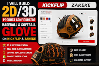 build 2d 3d baseball softball glove product configurator in kickflip and zakeke