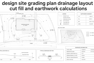 design site grading plan,drainage layout cut fill earthwork calcs for florida