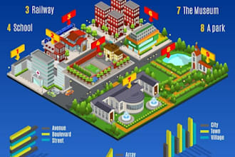 create custom 3d illustrated maps, isometric icon maps and navigation designs