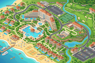 create custom 3d illustrated maps, isometric icon maps and navigation designs
