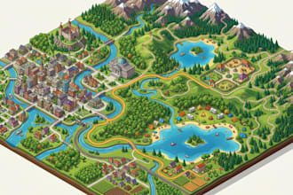 design isometric, vector, fantasy, hiking, tourism and custom maps